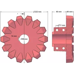 Rullo n. 95 – rullo motore in ghisa Ø222 mm, passo 42 mm | produttore KiJ