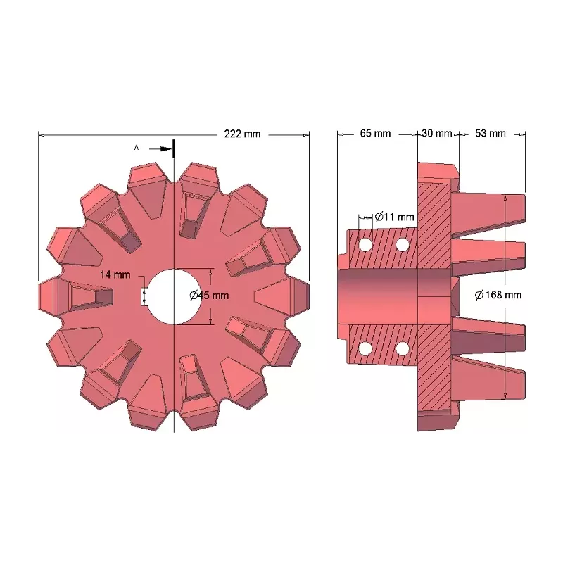 Rullo n. 96 – rullo motore in ghisa Ø168 mm, passo 42 mm | produttore KiJ