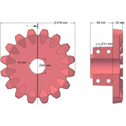 Rullo n. 97 – rullo motore in ghisa Ø216 mm, passo 36 mm | produttore KiJ