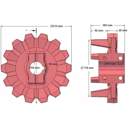 Rullo n. 123 – rullo motore in ghisa Ø176 mm, passo 42 mm, per raccoglipatate Anna Z644 | OEM Anna 564438002 | produttore KiJ