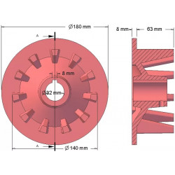 Rullo n. 131 – rullo motore in ghisa Ø145 mm, passo 44 mm, per macchine Grimme | OEM Grimme 006.00077, 006.00076 | produttore KiJ