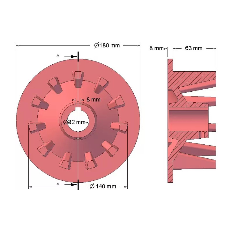 Rullo n. 131 – rullo motore in ghisa Ø145 mm, passo 44 mm, per macchine Grimme | OEM Grimme 006.00077, 006.00076 | produttore KiJ