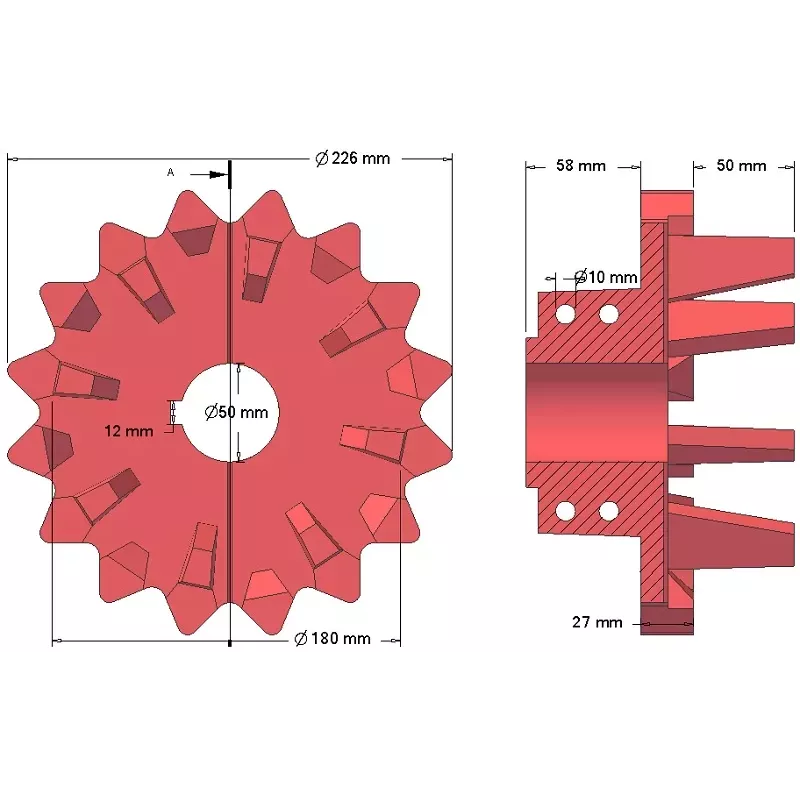 Rullo n. 142 – rullo motore in ghisa Ø180 mm, passo 40 mm | produttore KiJ