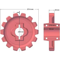 Rullo n. 148 – rullo motore in ghisa Ø214 mm, passo 42 mm | produttore KiJ