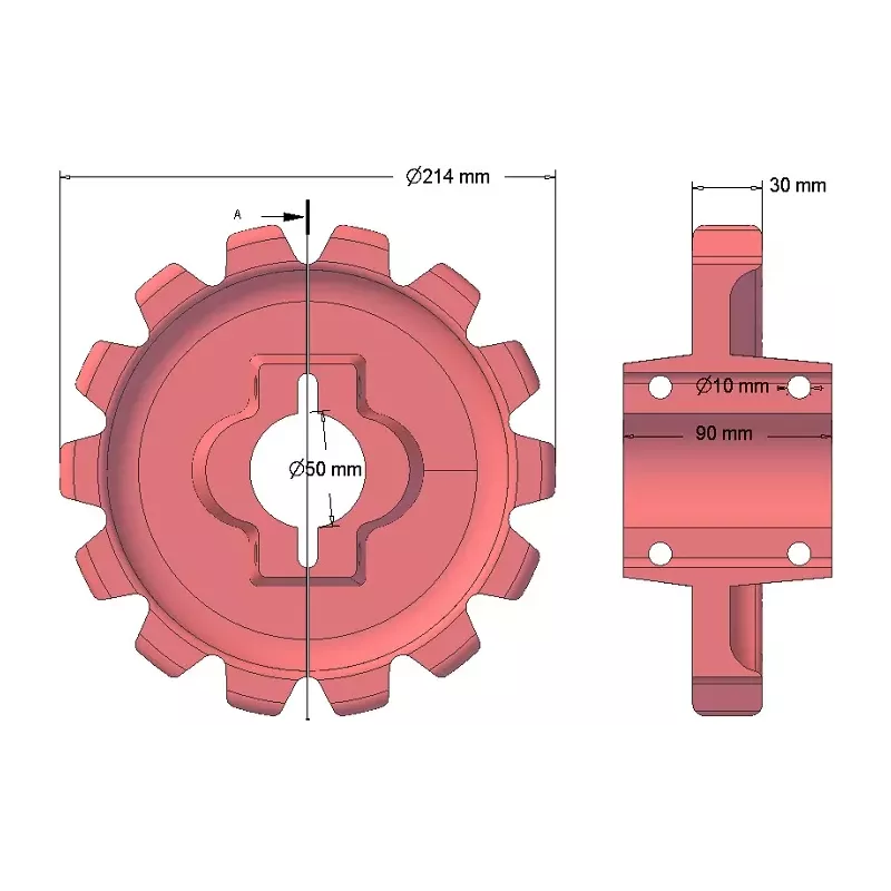 Rullo n. 148 – rullo motore in ghisa Ø214 mm, passo 42 mm | produttore KiJ