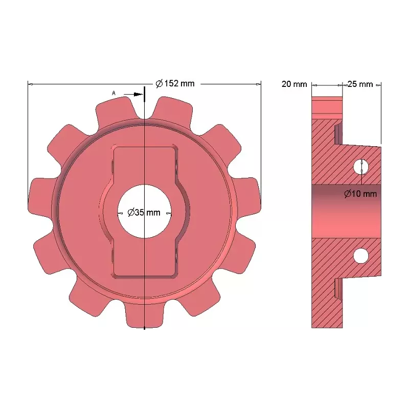 Rullo n. 149 – rullo motore in ghisa Ø152 mm, passo 40 mm | OEM 10.21.05-2 | produttore KiJ