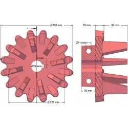 Rullo n. 154 – rullo motore in ghisa Ø155 mm, passo 28 mm | produttore KiJ