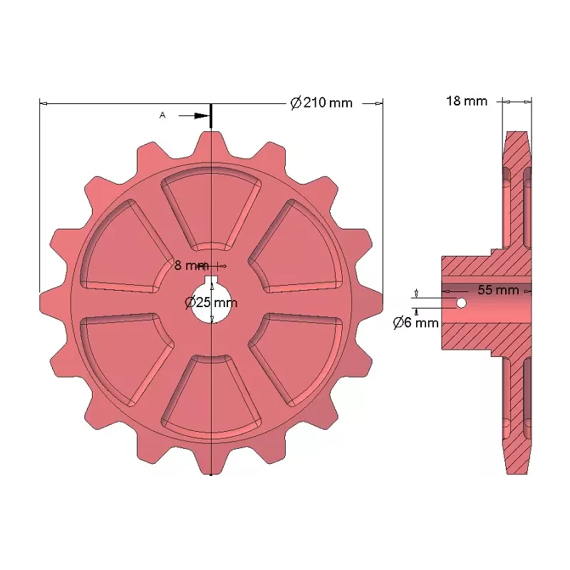 Rullo n. 173 – ruota dentata in ghisa Ø210 mm per macchine Hassia | produttore KiJ