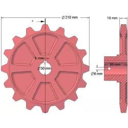 Rullo n. 174 – ruota dentata in ghisa Ø210 mm | OEM 035068 | produttore KiJ