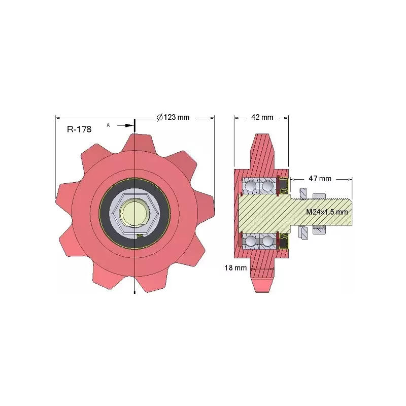 Rullo n. 178 – ruota dentata in ghisa Ø123 mm | OEM 036240/1 | produttore KiJ