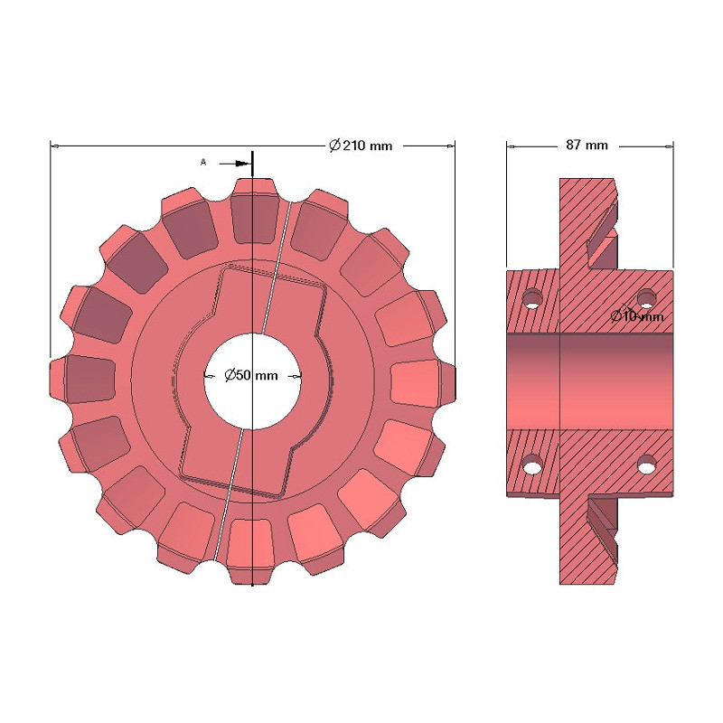 Rullo n. 181 – rullo motore in ghisa Ø210 mm, passo 36/40 mm | produttore KiJ
