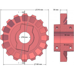 Rullo n. 182 – rullo motore in ghisa Ø189 mm, passo 36/40 mm | produttore KiJ
