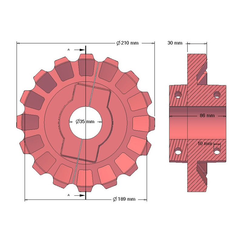 Rullo n. 182 – rullo motore in ghisa Ø189 mm, passo 36/40 mm | produttore KiJ