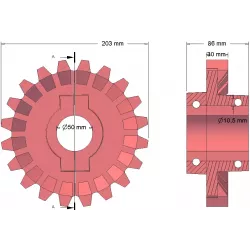 Rullo n. 183 – rullo motore in ghisa Ø203 mm, passo 28 mm | produttore KiJ