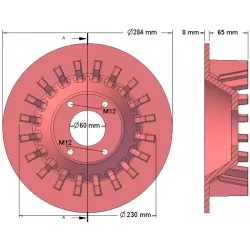 Rullo n. 196 – rullo motore in ghisa Ø230 mm, passo 36 mm, per macchine Wuhlmaus | produttore KiJ