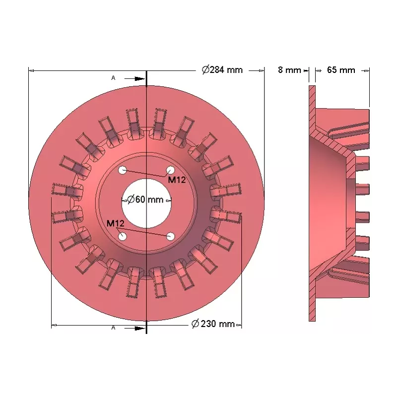 Rullo n. 196 – rullo motore in ghisa Ø230 mm, passo 36 mm, per macchine Wuhlmaus | produttore KiJ