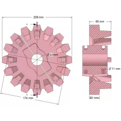 Rullo n. 205 – rullo motore in ghisa Ø208 mm, passo 36 mm, per macchine Wuhlmaus | produttore KiJ