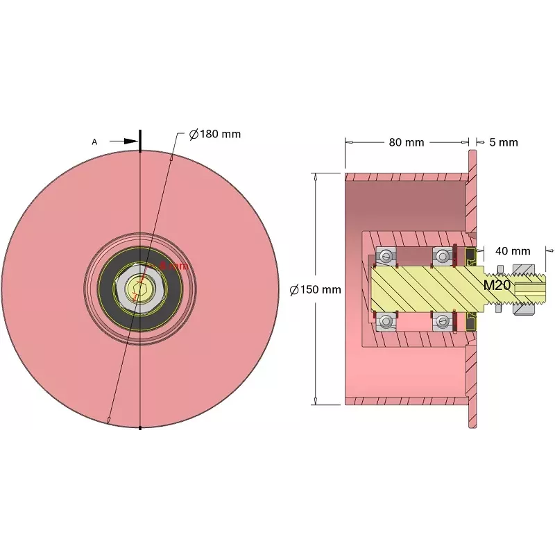 Rullo n. 328 – rullo di rinvio in acciaio Ø150 mm per macchine Sandei | OEM Sandei K0015 | produttore KiJ