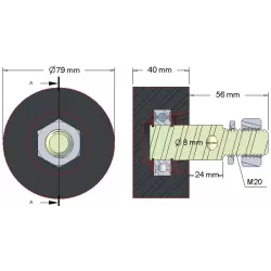 Rullo n. 15 – rullo di supporto in gomma Ø80 mm per macchine Akpil | produttore KiJ