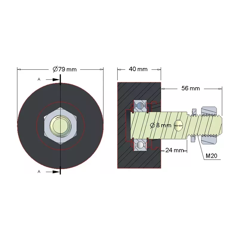 Rullo n. 15 – rullo di supporto in gomma Ø80 mm per macchine Akpil | produttore KiJ