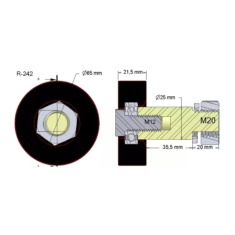 Rullo n. 242 – rullo di supporto in gomma per macchine Wuhlmaus | OEM Wuhlmaus 000.03.016.00 | produttore KiJ
