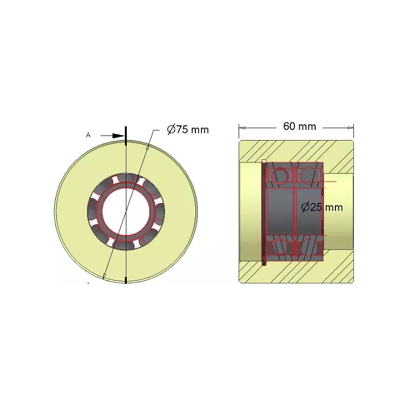 Rullo n. 253 – rullo di supporto in plastica Ø75 mm per macchine Grimme | OEM Grimme 088.00298 | produttore KiJ