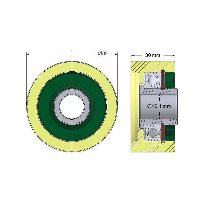 Rullo n. 257 – rullo di supporto in plastica Ø62 mm per macchine Grimme | OEM Grimme 602.00169 | produttore KiJ