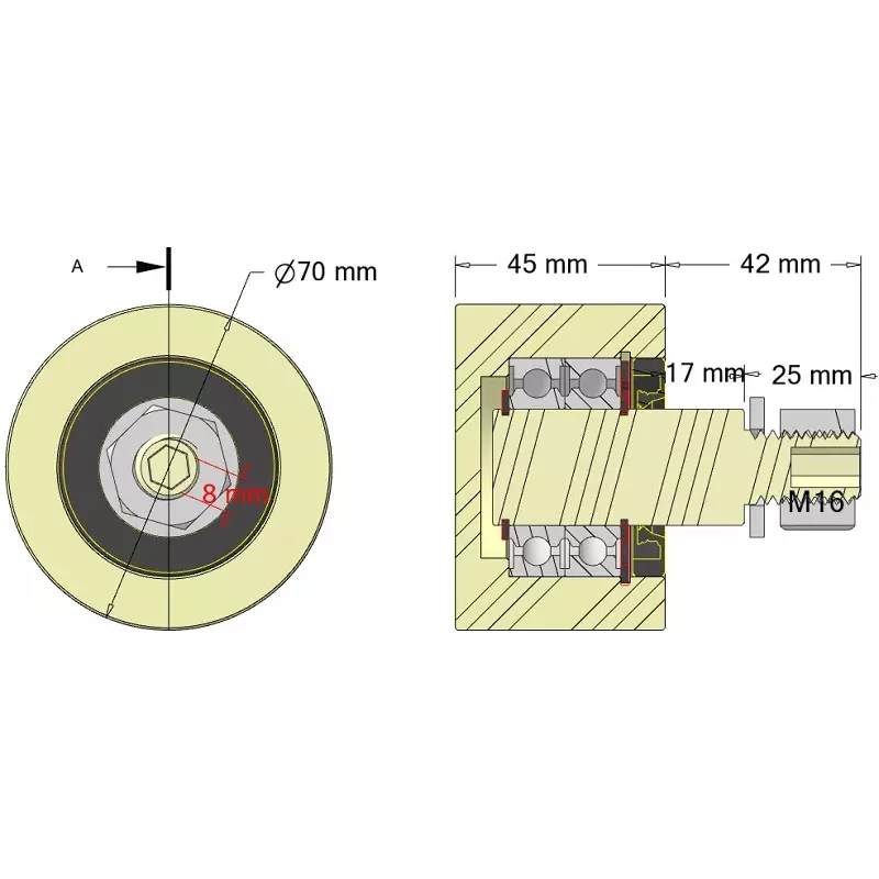 Rullo n. 262 – rullo di supporto in plastica Ø70 mm per macchine AVR | OEM AVR 4302.15.80 | produttore KiJ