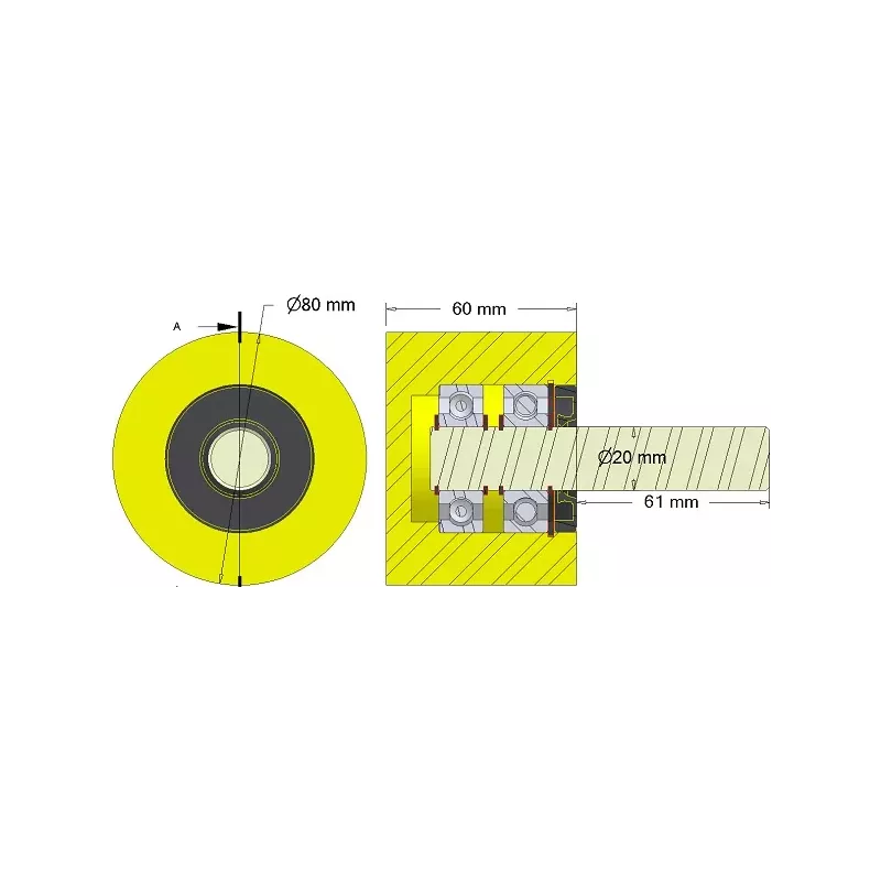 Rullo n. 283 – rullo di supporto in plastica Ø80 mm per macchine Dewulf | OEM Dewulf 2660001B | produttore KiJ
