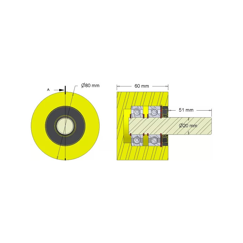 Rullo n. 285 – rullo di supporto in plastica Ø80 mm per macchine Dewulf | OEM Dewulf 2660001C | produttore KiJ