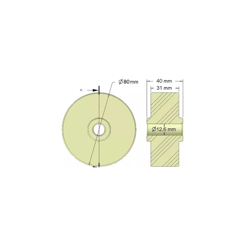 Rullo n. 295 – rullo di supporto in plastica Ø80 mm per macchine Dewulf | OEM Dewulf 2660222 | produttore KiJ