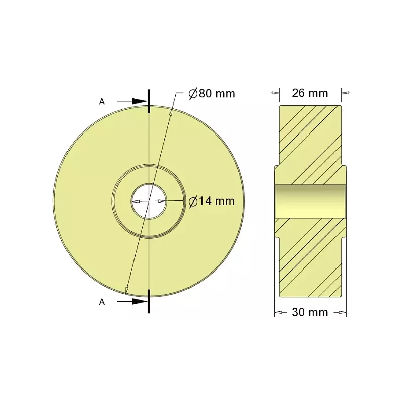 Rullo n. 329 – rullo di supporto in plastica Ø80 mm per macchine Sandei | OEM Sandei 81D14 | produttore KiJ